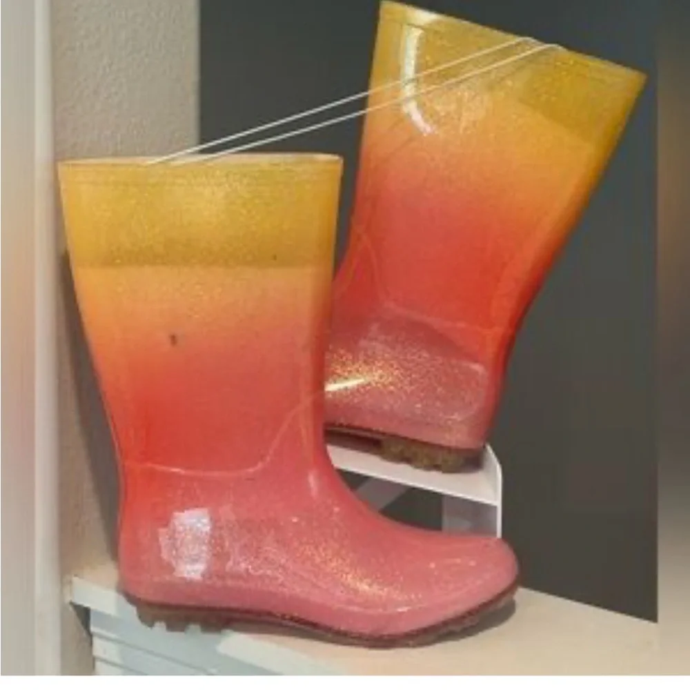New Cat & Jack glitter Pink and Orange Kids Rain Boots size 1
